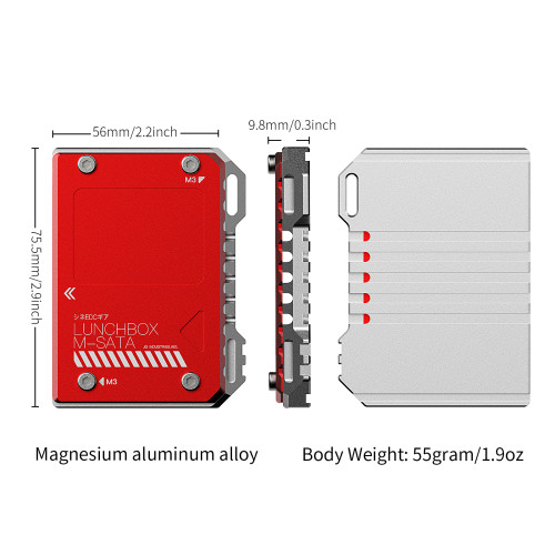 LUNCHBOX Magnalium Case for mSATA SSD Compatible with Atomos NINJA V with mSATA to SATA Adapter